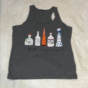 Gray Tank Top with Tequila Bottle Graphic